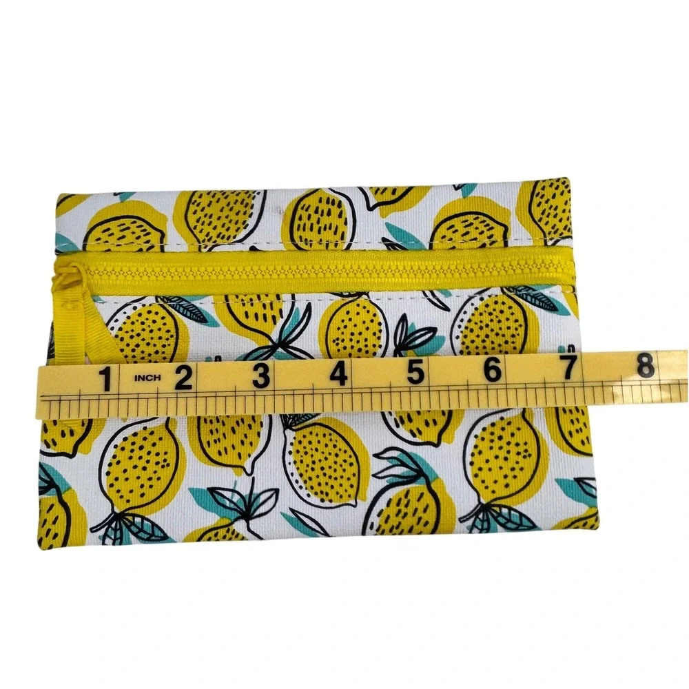 Ipsy Lemon Print‎ Makeup Bag Yellow White Fruit Cosmetic Travel Pouch Zipper
